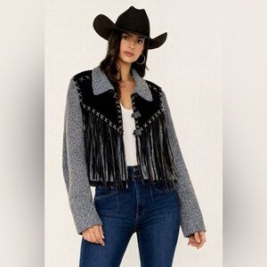 Stylish Black and Gray Women's Fringe Jacket Retro SANDY STARKMAN IN EUC Amazing